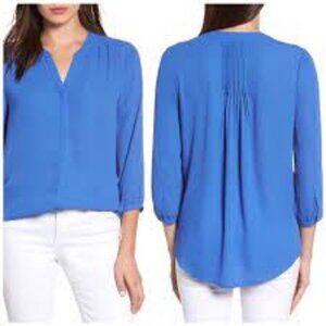 NYDJ Pintuck Blouse in Blue Harbour